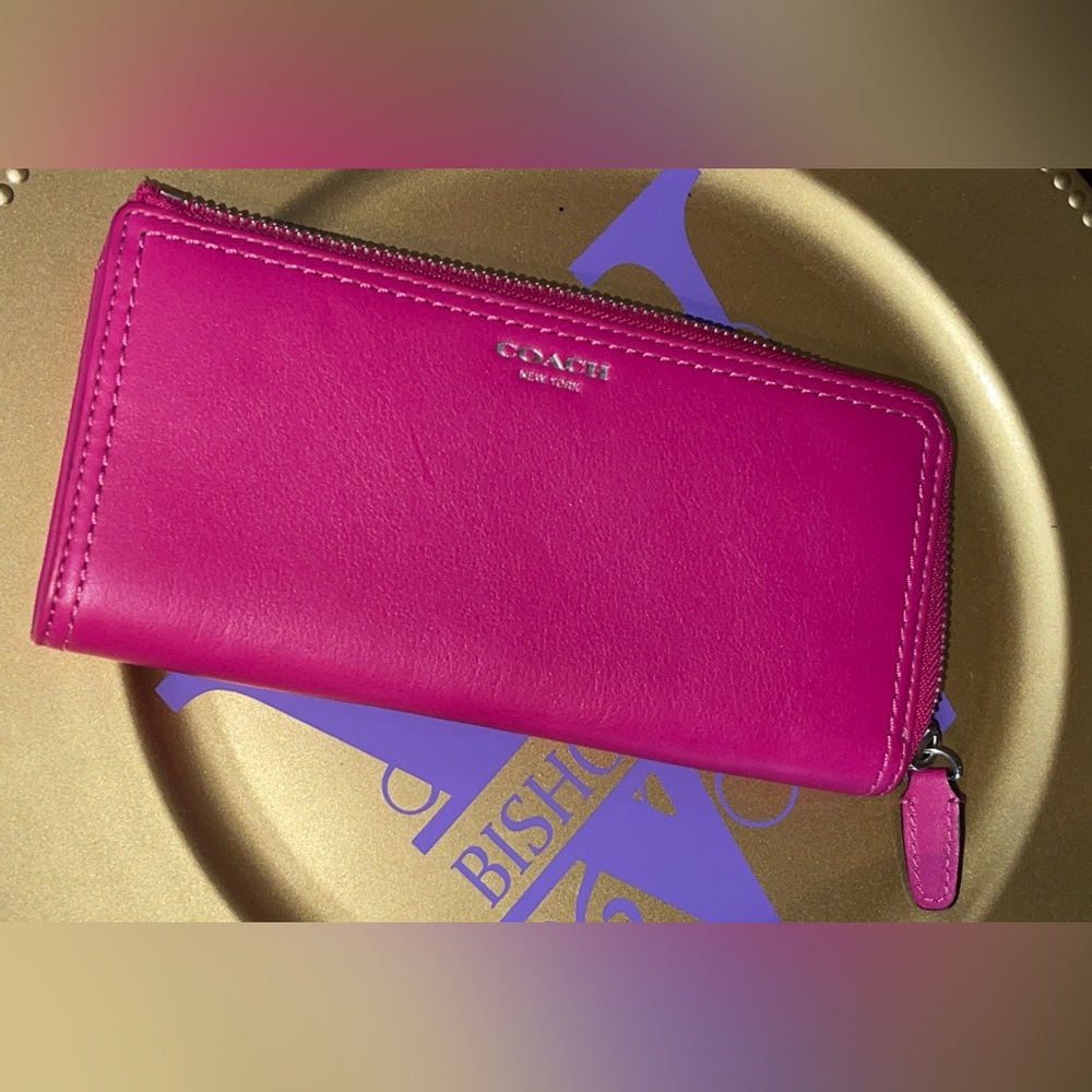 Coach Pink Legacy Leather Zip Around Wallet